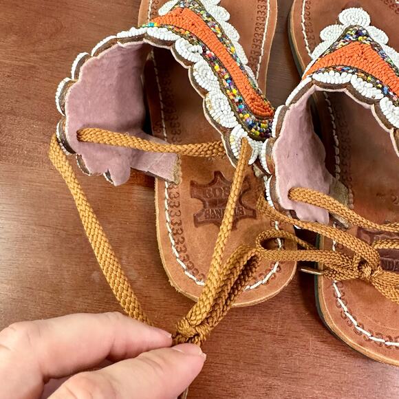 Rose Sandals Women's EU 42 US 11-11.5 Multicolored Beaded Thong Sandals - Picture 6 of 8